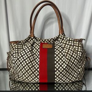 Kate Spade Brown, Cream & Red Patterned Tote Diaper Bag Overnight